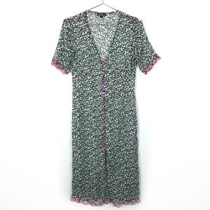 Topshop Floral Midi Dress with Pink Accents